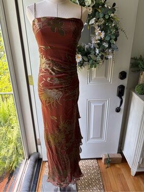 Vintage 90’s High Silk Blend Sleeveless Brown Floral Maxi Dress